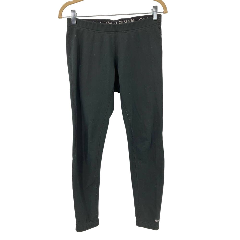 Nike Pro Fit Dry Black Fleece Lined Running Athletic Full Length Tights Leggings